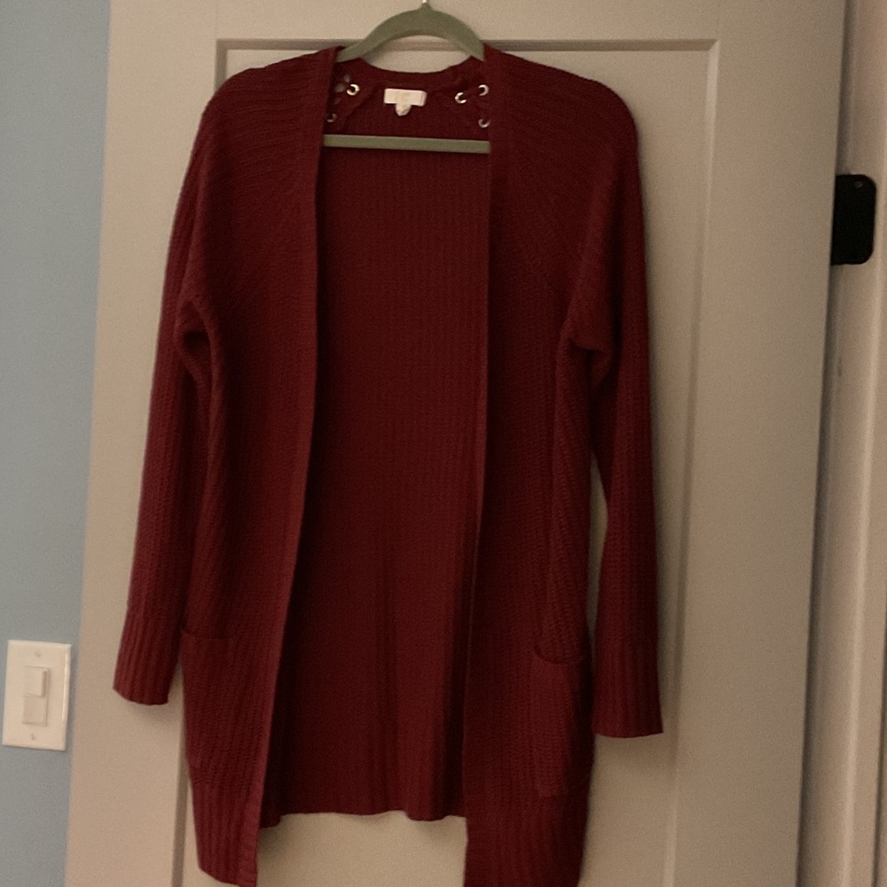 Women's Burgundy Open Front Sweater